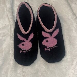 PLAYBOY Black Cozy Slipper Socks with Pink Bunny